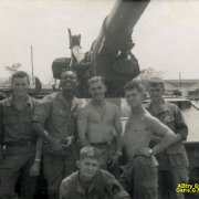 L- R Gene Mikovilje, Craig Belsir(?), Stud Baker (Car) on Gun, Bugs(?), Boulin, Front Kneeling - Sgt Tweat