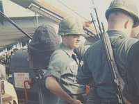 L-R  LT Thomson and LT Andreeko waiting to go ashore from the Gordon at Vung Tau